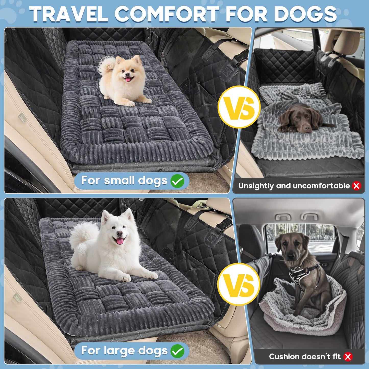 Feerway™ Dog Car Bed Mat | 56" × 28.7" Non-Slip Backseat Extender, Chew-Resistant Travel Pad & Scratch-Proof Pet Blanket for Trucks, SUVs & Sedans (Grey)