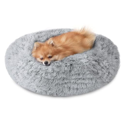 Feerway™ Donut Cuddler Bed – 20" | Calming Round Plush Bed for Small Dogs & Indoor Cats (Smoke Grey)
