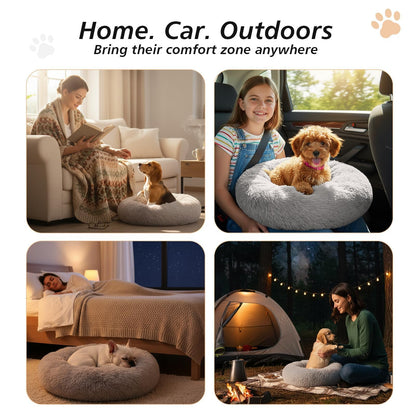 Feerway™ Donut Cuddler Bed – 20" | Calming Round Plush Bed for Small Dogs & Indoor Cats (Smoke Grey)