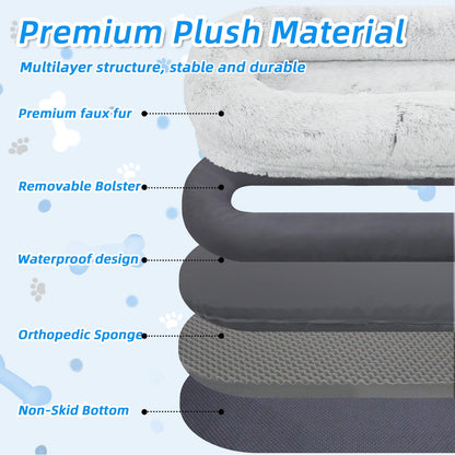 Feerway™ Human-Pet Lounger Bed | XXL 71" × 45" Orthopedic Faux-Fur Bed with Plush Pillow, Blanket & Carry Strap (Grey)