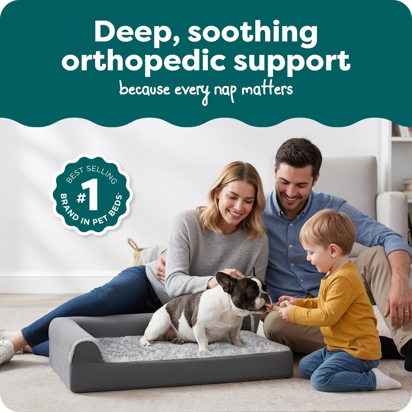 Feerway™ L-Shape Dog Sofa Bed | Medium Orthopedic Egg-Crate & Memory Foam Chaise with Removable Washable Faux-Fur & Suede Cover (Stone Grey)