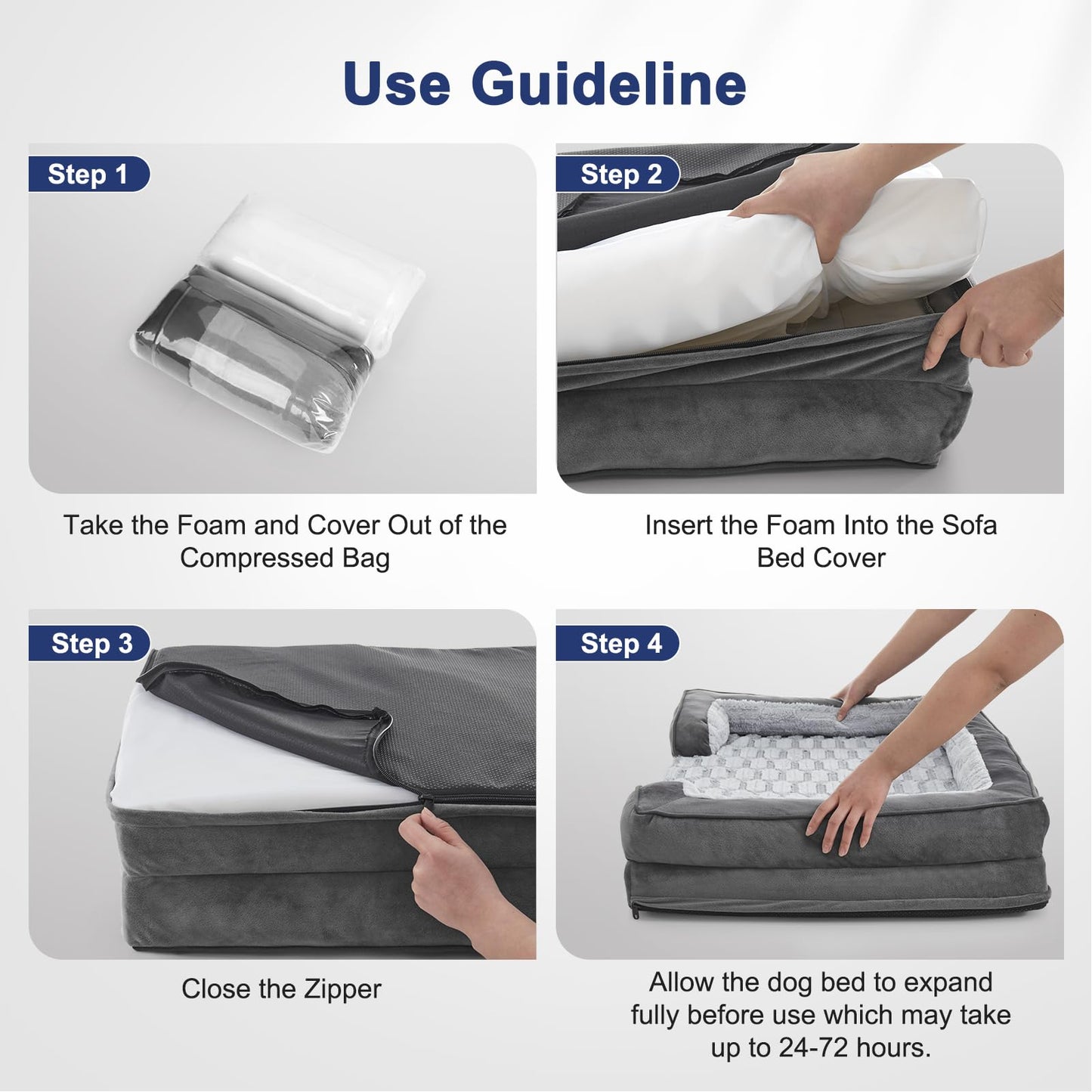 Feerway™ XL Dog Sofa Bed | Orthopedic Egg-Crate Foam Couch Bed with Removable Washable Cover, Waterproof Lining & Nonslip Base