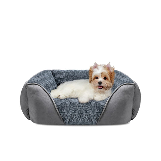 Feerway™ Orthopedic Dog Bed | Washable Calming Rectangle Pet Cuddler with Anti-Slip Base – Small (20" × 19" × 6")