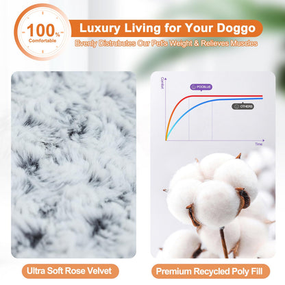 Feerway™ Deluxe Dog Bed | Washable Fluffy Crate Mat & Kennel Pad with Anti-Slip Base – Large (35" × 23", Grey)