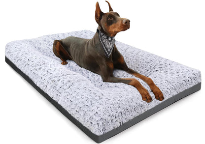 Feerway™ Deluxe Dog Bed | Washable Fluffy Crate Mat & Kennel Pad with Anti-Slip Base – Large (35" × 23", Grey)