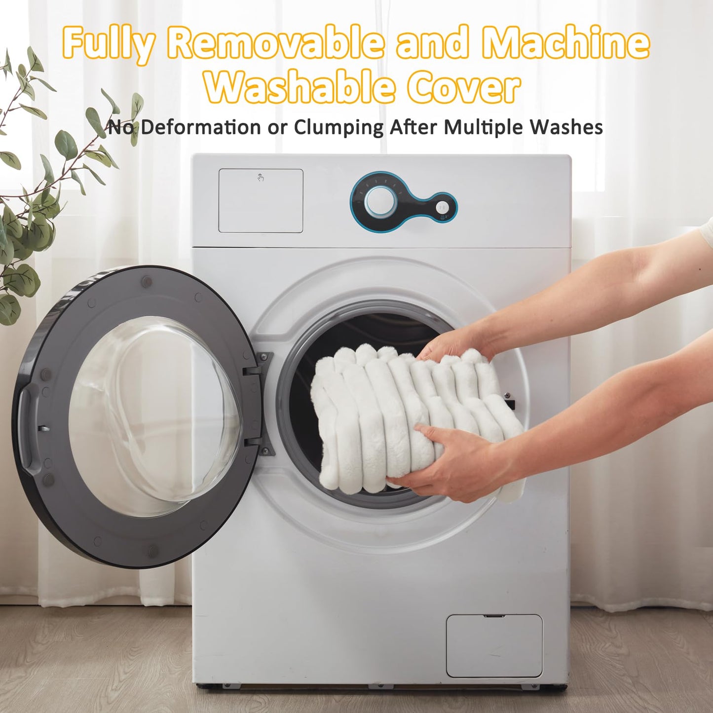 Feerway™ Large Dog Bed | 35" × 23" Flat Pet Mat with Thick Shredded Foam, Removable Washable Cover & Anti-Slip Bottom (Cream)