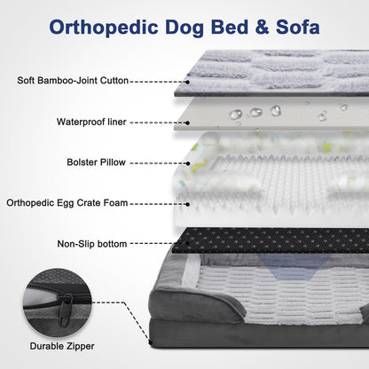 Feerway™ XL Dog Sofa Bed | Orthopedic Egg-Crate Foam Couch Bed with Removable Washable Cover, Waterproof Lining & Nonslip Base