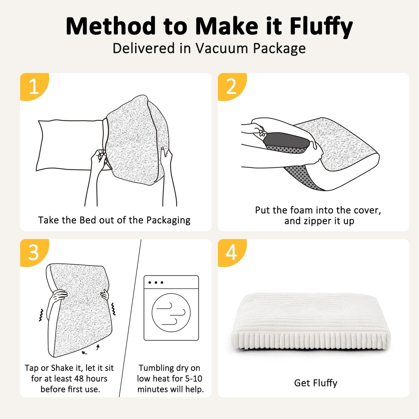 Feerway™ Large Dog Bed | 35" × 23" Flat Pet Mat with Thick Shredded Foam, Removable Washable Cover & Anti-Slip Bottom (Cream)