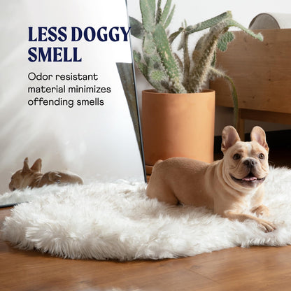 Feerway™ Orthopedic Dog Bed | Large/XL Memory Foam Bed with Fluffy Faux Fur Cover, Waterproof Lining & Washable Design (White with Brown Accents)