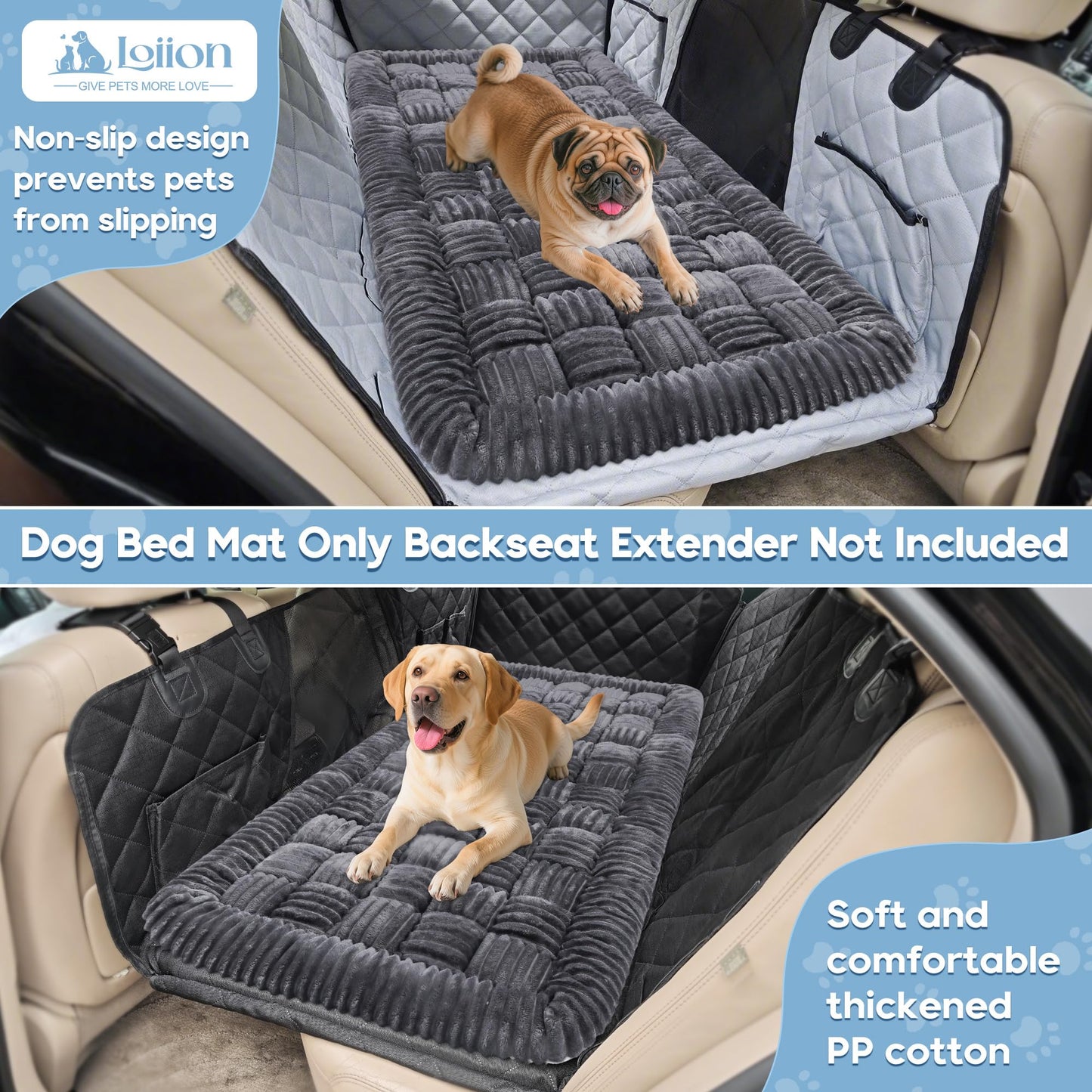 Feerway™  Dog Car Bed Mat | 56" × 28.7" Non-Slip Backseat Extender, Chew-Resistant Travel Pad & Scratch-Proof Pet Blanket for Trucks, SUVs & Sedans (Grey)