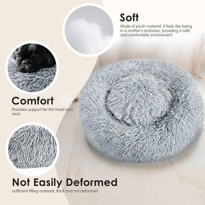 Feerway™ FluffyCalm™ Donut Pet Bed – 20" | Ultra-Soft Calming Round Bed for Small Dogs & Cats (Light Grey)