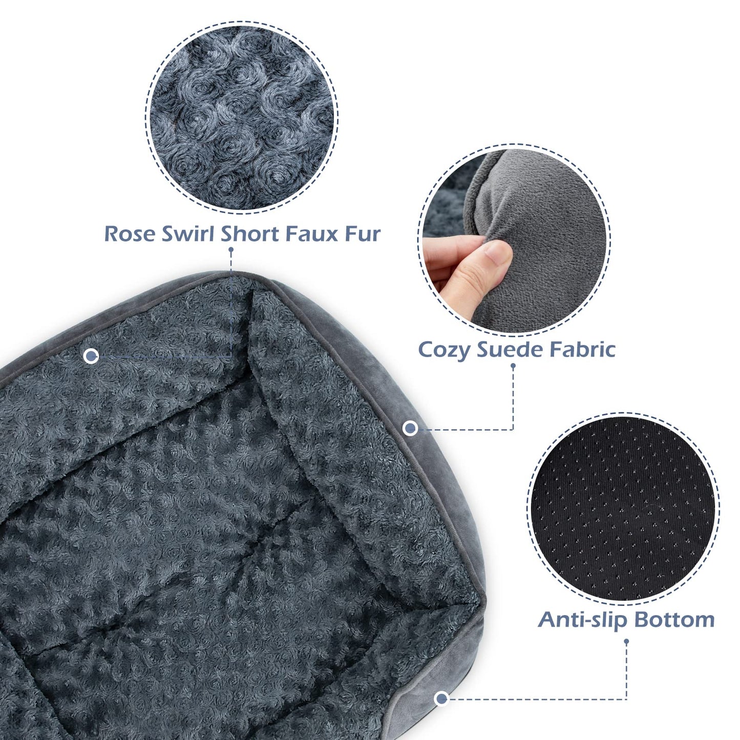 Feerway™ Orthopedic Dog Bed | Washable Calming Rectangle Pet Cuddler with Anti-Slip Base – Small (20" × 19" × 6")