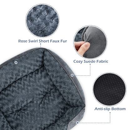 Feerway™ Orthopedic Dog Bed | Washable Calming Rectangle Pet Cuddler with Anti-Slip Base – Small (20" × 19" × 6")