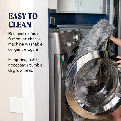 Feerway™ Orthopedic Dog Bed | Large/XL Memory Foam Bed with Fluffy Faux Fur Cover, Waterproof Lining & Washable Design (White with Brown Accents)