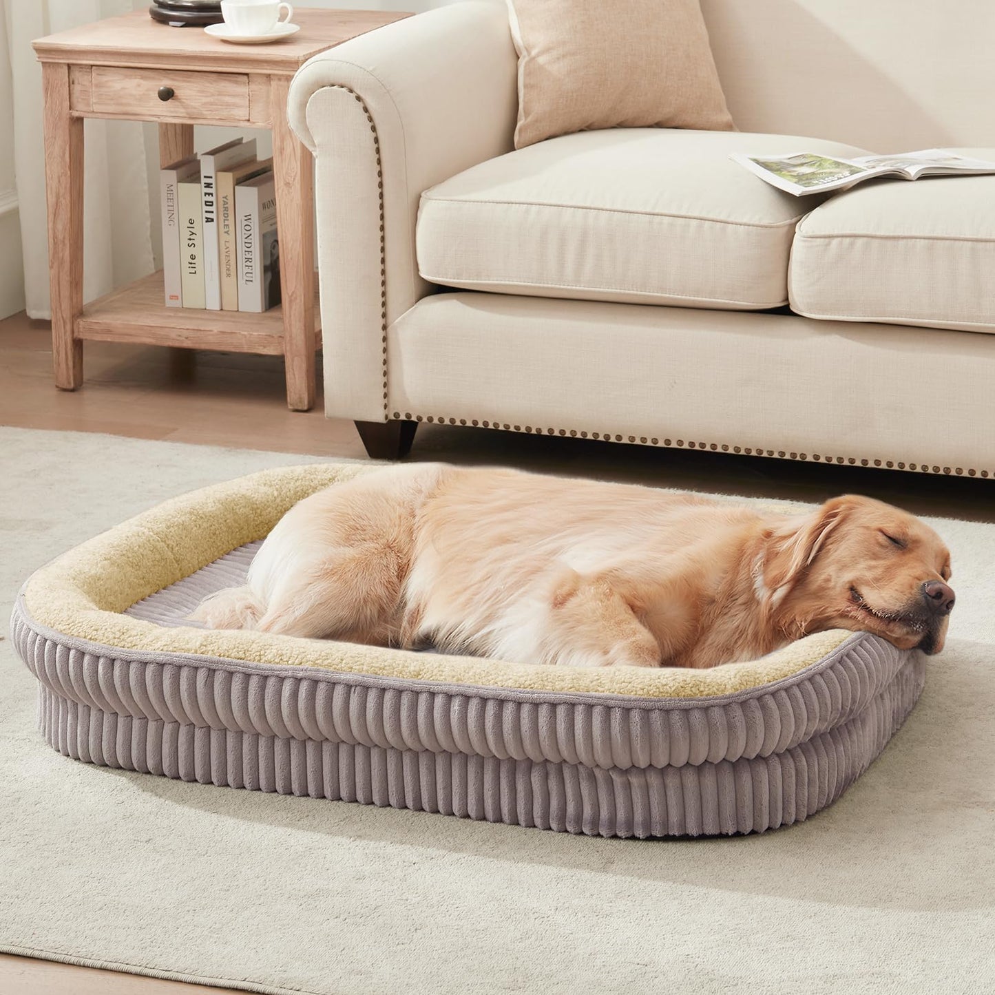 Feerway™ Oval Dog Sofa Bed | Orthopedic Egg-Crate Foam Kennel with 4-Sided Bolster, Removable Washable Cover & Nonslip Base (Medium Breeds)
