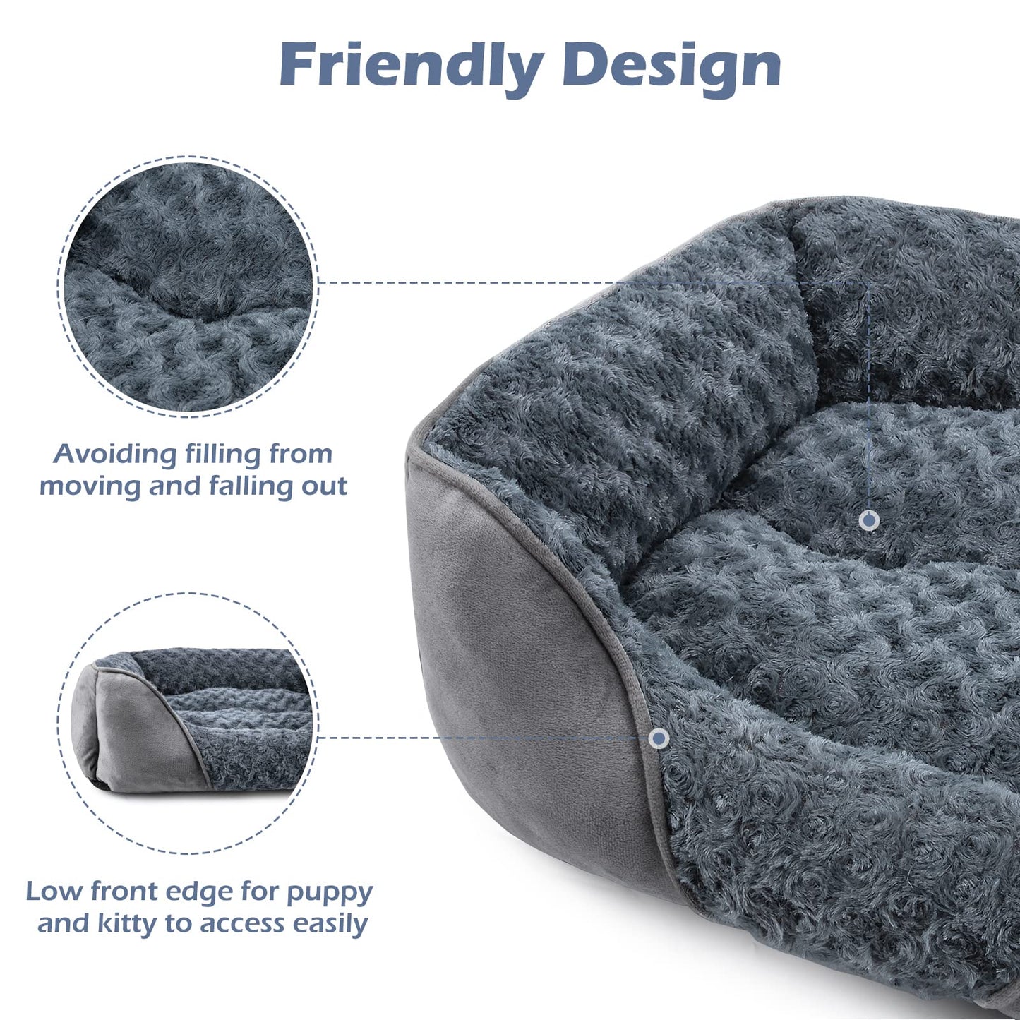 Feerway™ Orthopedic Dog Bed | Washable Calming Rectangle Pet Cuddler with Anti-Slip Base – Small (20" × 19" × 6")