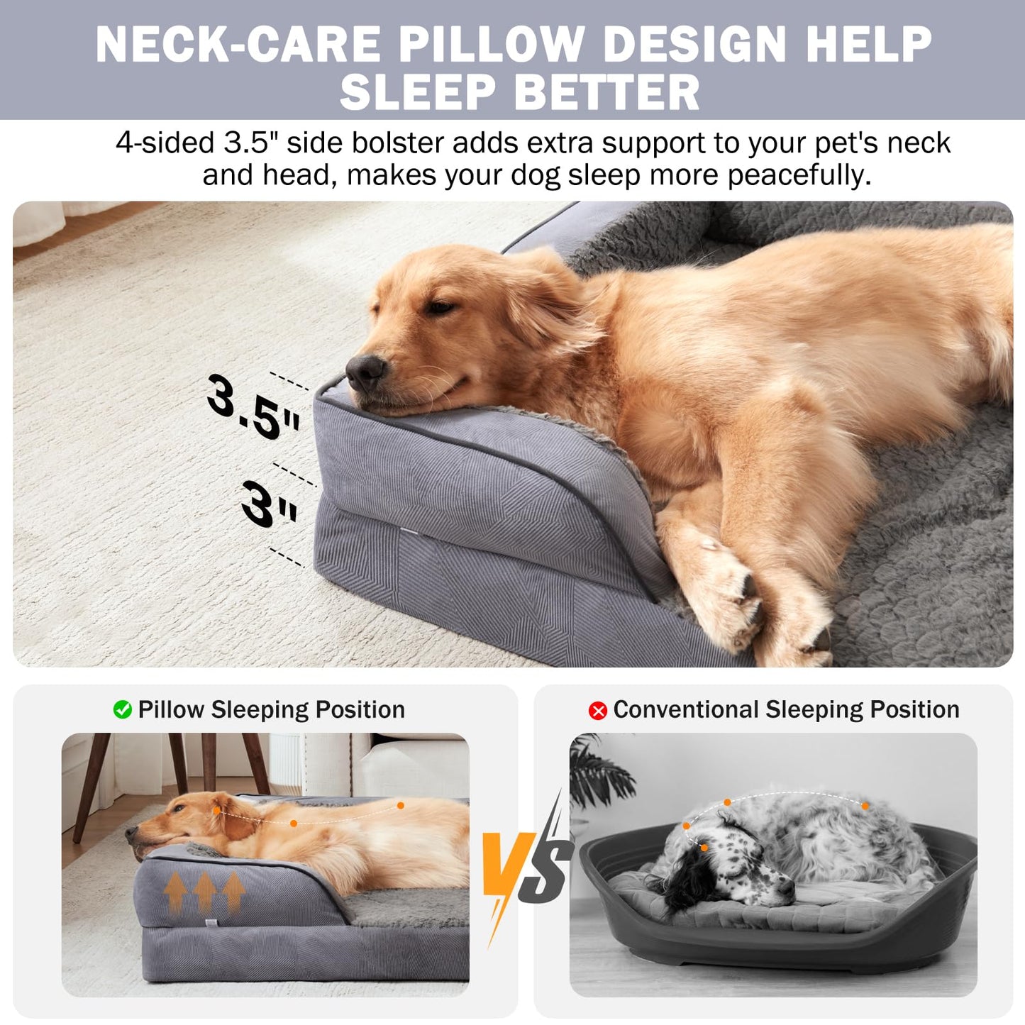 Feerway™ XL Dog Sofa Bed | Large Orthopedic Egg-Crate Foam Pet Couch with Waterproof Lining & Non-Slip Base – Washable Cover