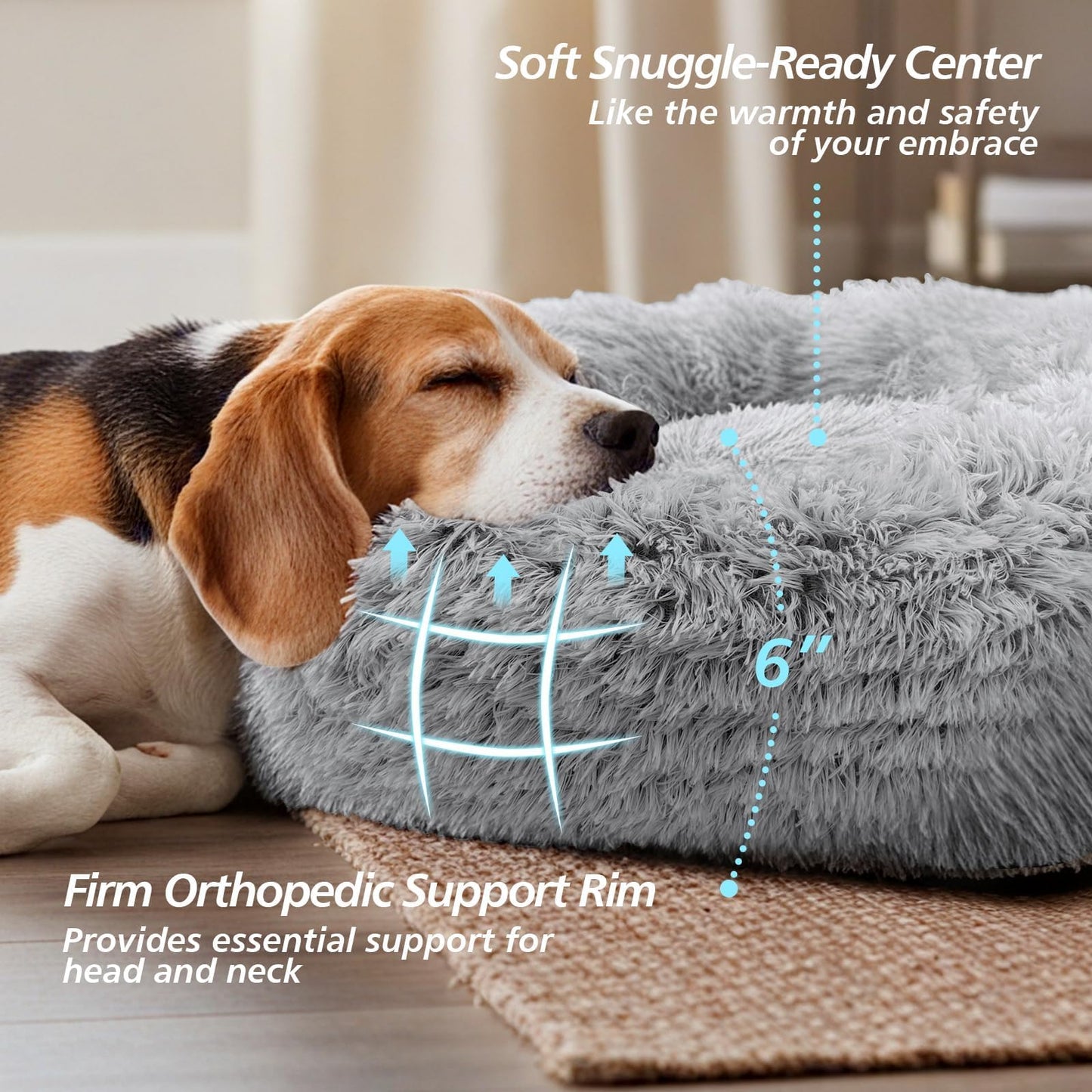 Feerway™ Donut Cuddler Bed – 20" | Calming Round Plush Bed for Small Dogs & Indoor Cats (Smoke Grey)