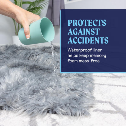 Feerway™ Orthopedic Dog Bed | Large/XL Memory Foam Bed with Fluffy Faux Fur Cover, Waterproof Lining & Washable Design (White with Brown Accents)