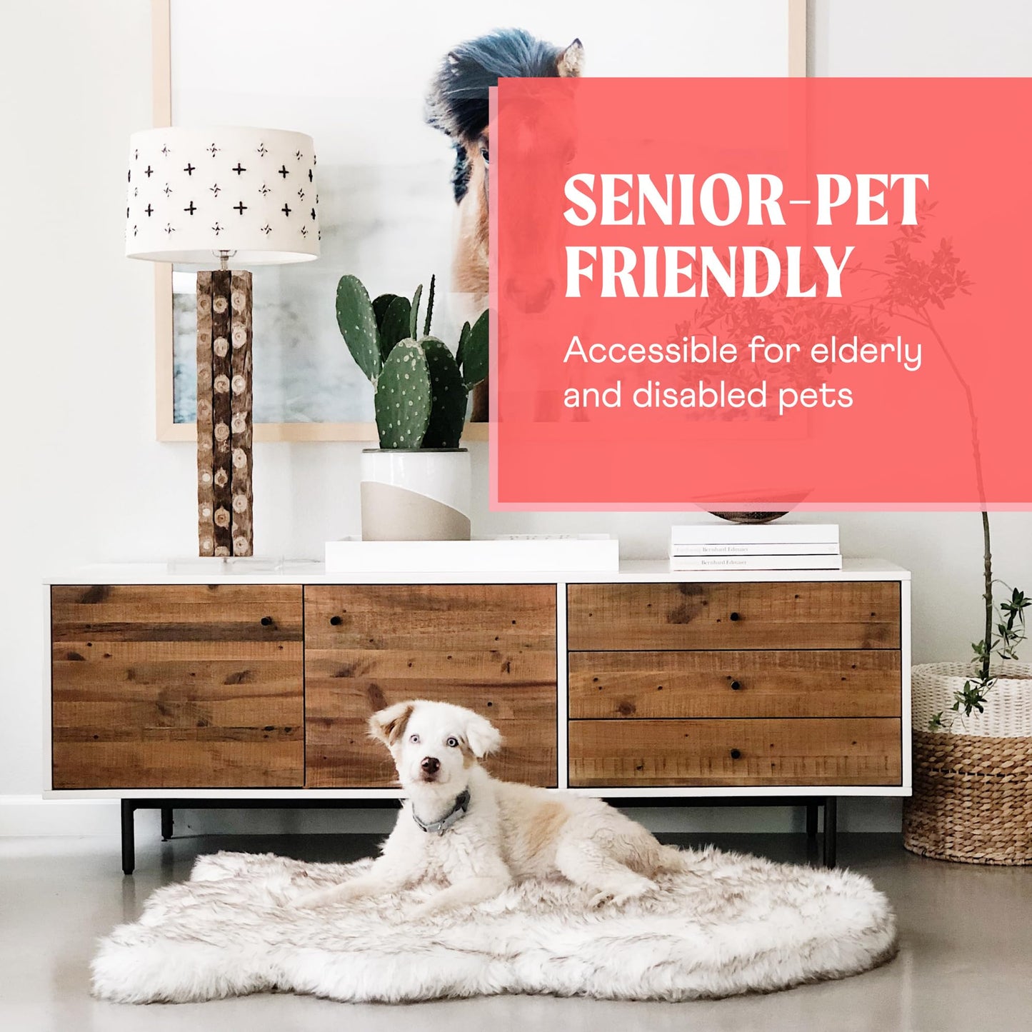 Feerway™ Orthopedic Dog Bed | Large/XL Memory Foam Bed with Fluffy Faux Fur Cover, Waterproof Lining & Washable Design (White with Brown Accents)