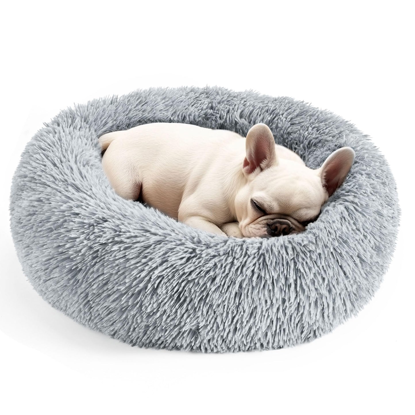 Feerway™ FluffyCalm™ Donut Pet Bed – 20" | Ultra-Soft Calming Round Bed for Small Dogs & Cats (Light Grey)