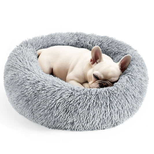 Feerway™ FluffyCalm™ Donut Pet Bed – 20" | Ultra-Soft Calming Round Bed for Small Dogs & Cats (Light Grey)