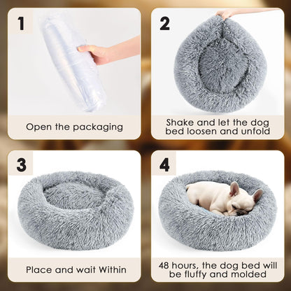 Feerway™ FluffyCalm™ Donut Pet Bed – 20" | Ultra-Soft Calming Round Bed for Small Dogs & Cats (Light Grey)