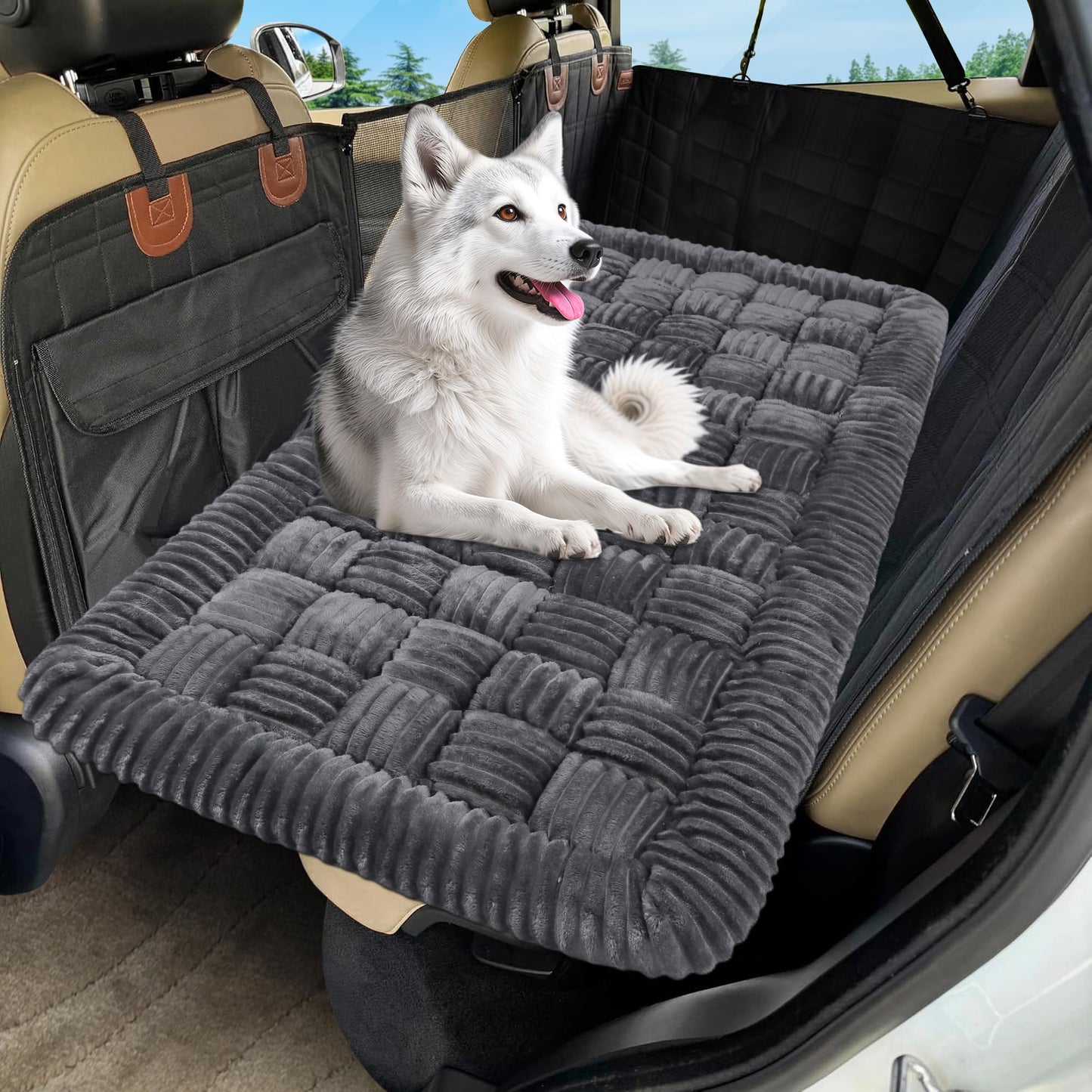 Feerway™  Dog Car Bed Mat | 56" × 28.7" Non-Slip Backseat Extender, Chew-Resistant Travel Pad & Scratch-Proof Pet Blanket for Trucks, SUVs & Sedans (Grey)