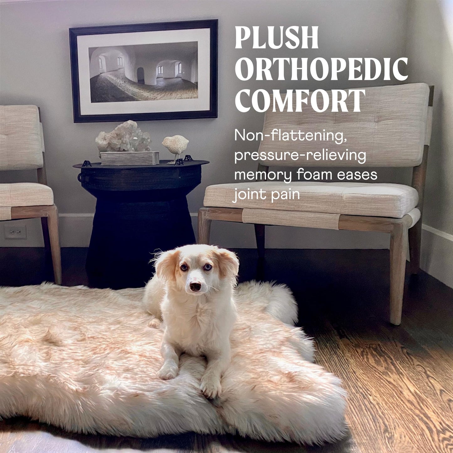 Feerway™ Orthopedic Dog Bed | Large/XL Memory Foam Bed with Fluffy Faux Fur Cover, Waterproof Lining & Washable Design (White with Brown Accents)