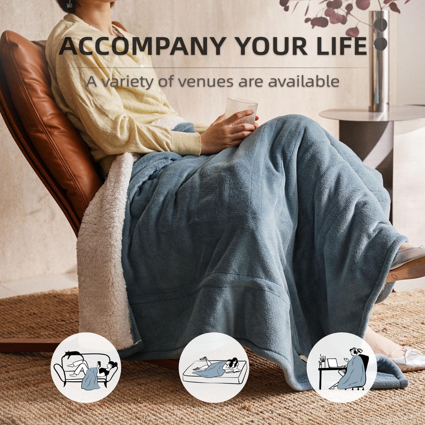 Electric Heated Blanket 130x160cm – 6 Heat Settings, 10H Timer, Machine Washable