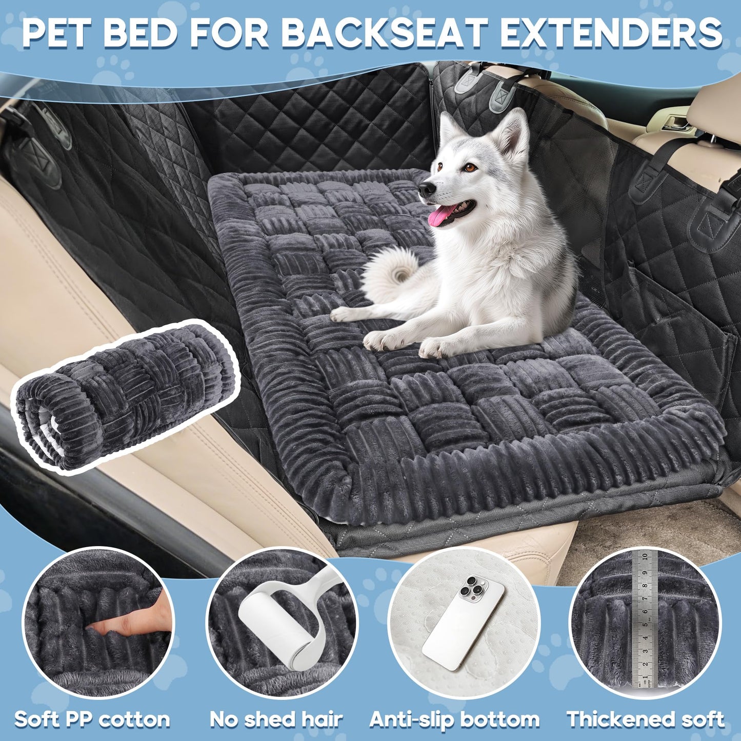 Feerway™  Dog Car Bed Mat | 56" × 28.7" Non-Slip Backseat Extender, Chew-Resistant Travel Pad & Scratch-Proof Pet Blanket for Trucks, SUVs & Sedans (Grey)