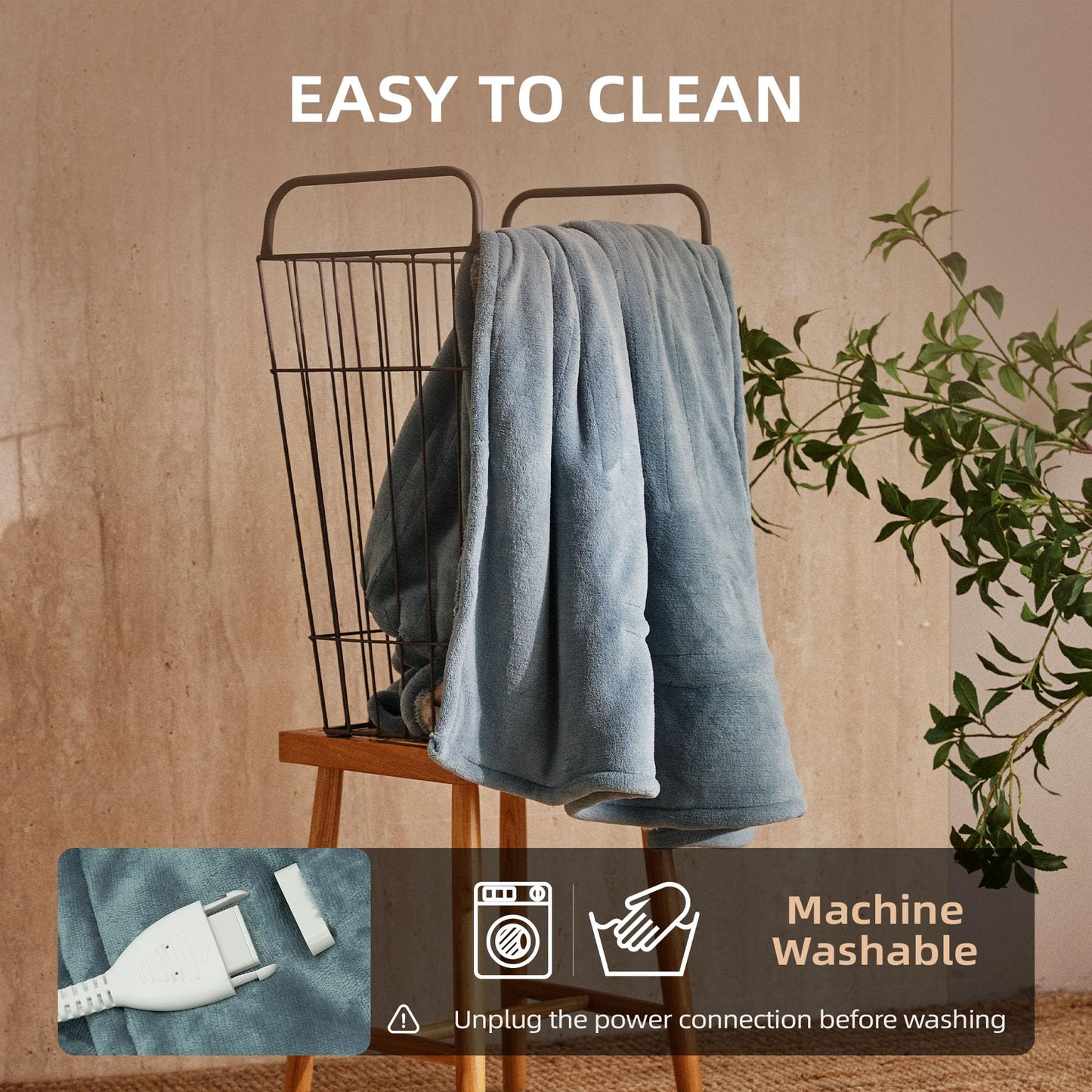 Electric Heated Blanket 130x160cm – 6 Heat Settings, 10H Timer, Machine Washable